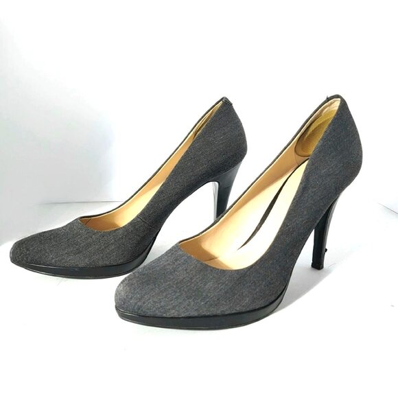 Nine West Womens Size 8 M Stiletto Pumps Dark Gray Hounds Tooth Fabric - Picture 4 of 10